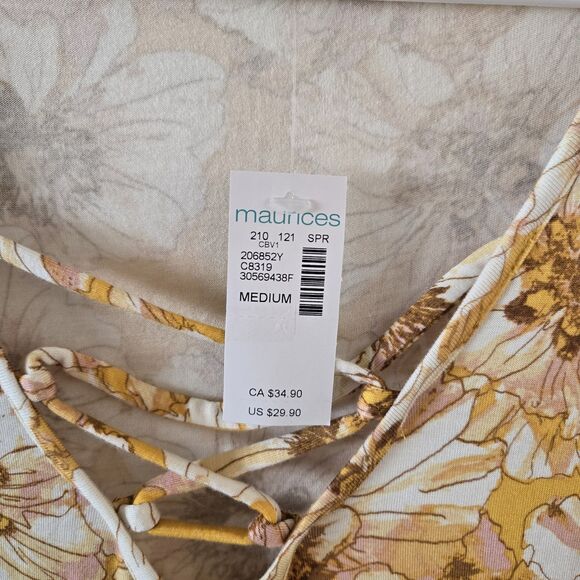 NWT Maurices Dress Yellow Floral Womens Medium Spring Midi Dress Buttery Soft - Picture 3 of 7